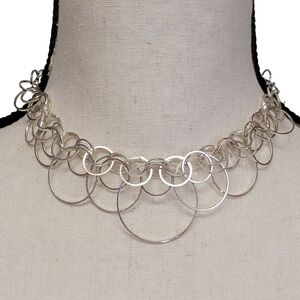 Silver Tone Interlocking Rings Choker Necklace 14" Modern‎ Funky Jewelry Gift